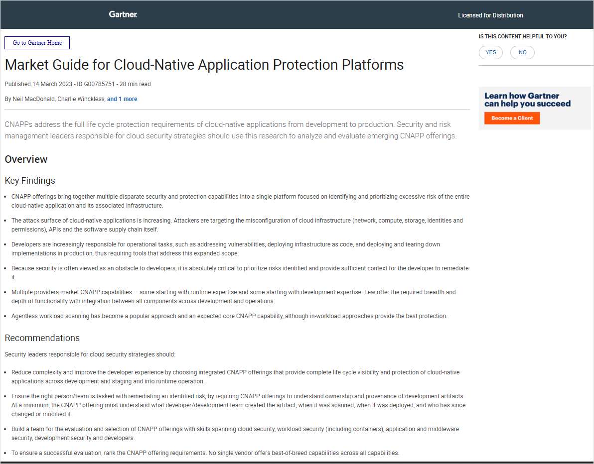2023 Gartner® Market Guide for Cloud-Native Application Protection Platforms (CNAPP)