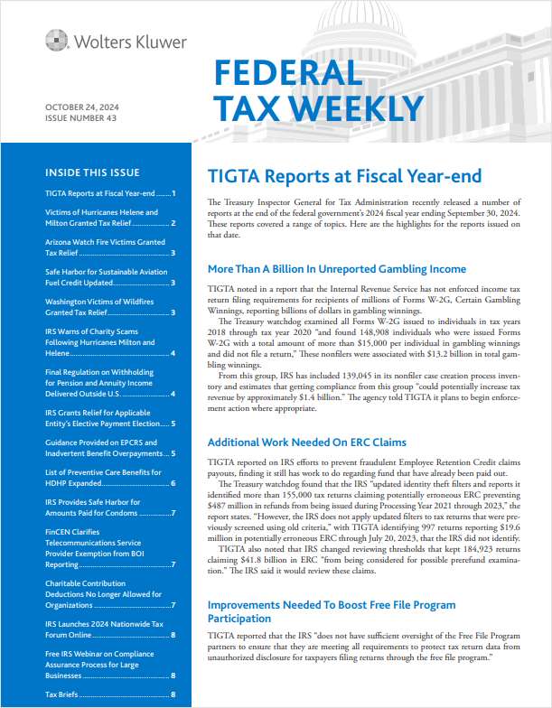 Sneak Peak: Federal Tax Weekly on CCH AnswerConnect Free eNewsletter