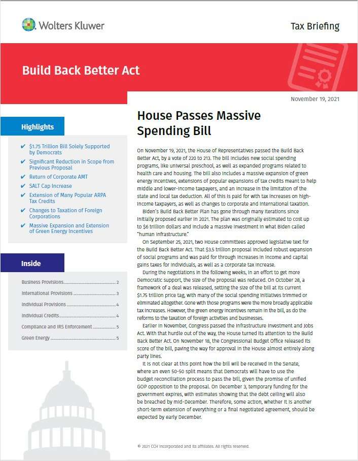 Build Back Better Act Tax Briefing